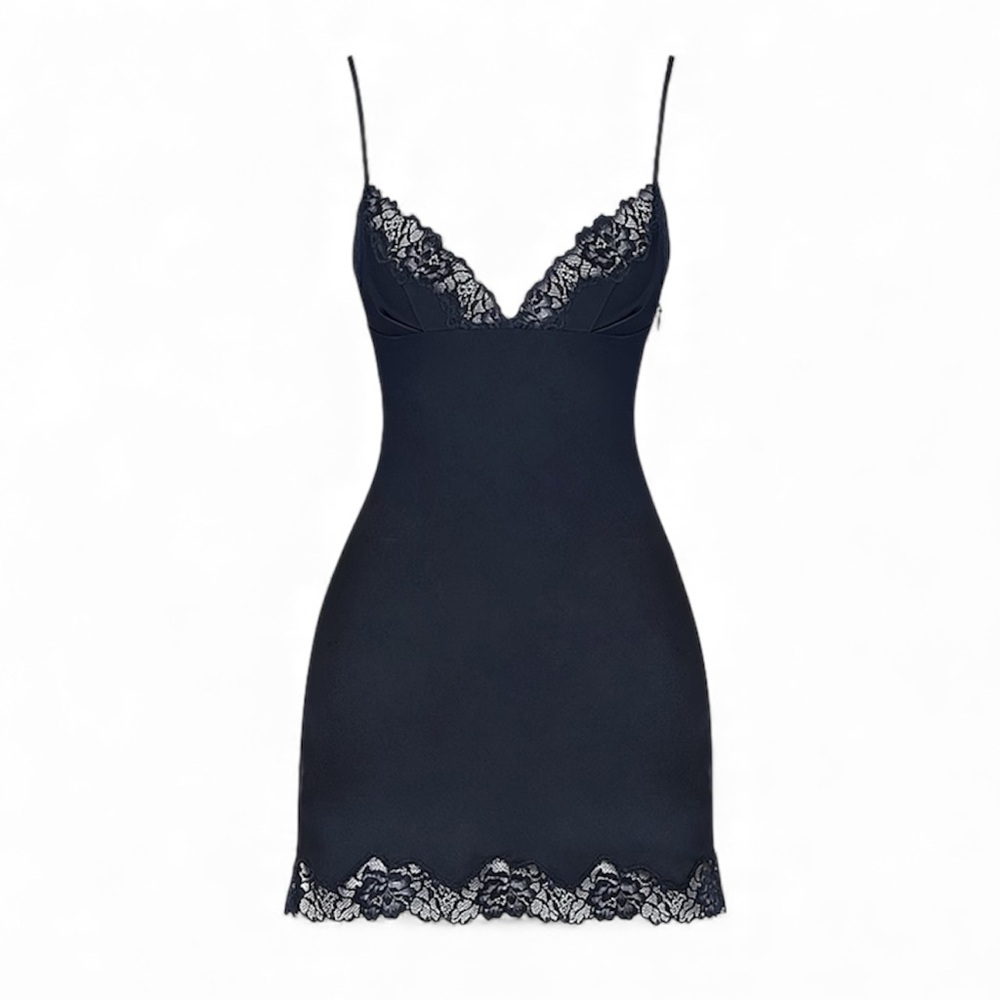 House of CB Black Lace Trim Mini Dress